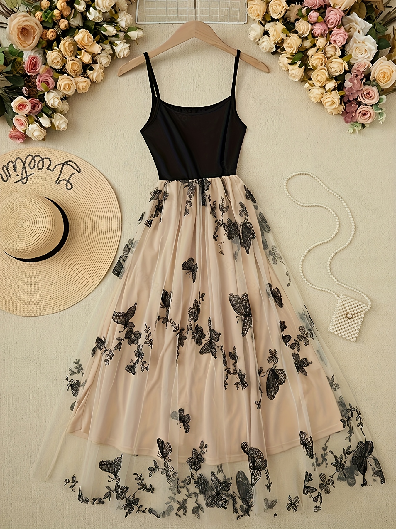 womens fashion lace mesh embroidered cami dress women's - Temu