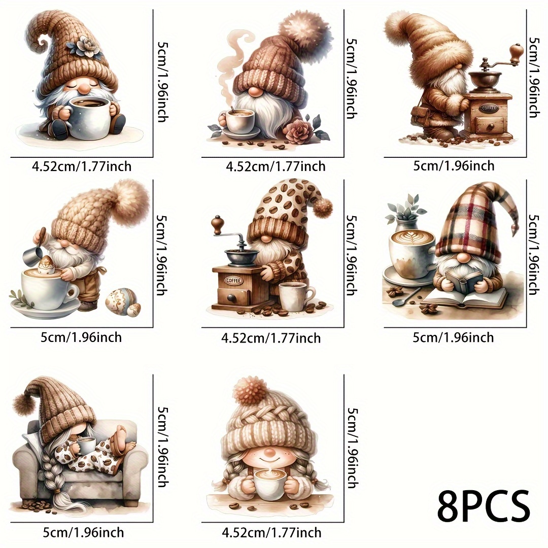 

8pcs Coffee Lover Gnomes Pattern Uv Dtf Cup Stickers, Waterproof For Decorating Mugs, Cups, Bottles, School Supplies, Etc, Arts Crafts, Diy Art Supplies