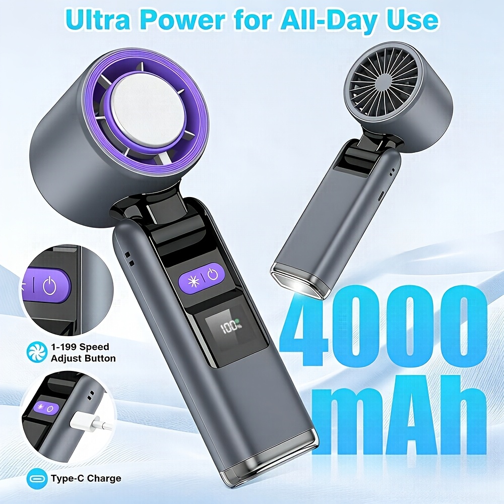 3 Colors Available, 199-Speed Portable Turbo Fan with Semiconductor Cooling for Instant Chill, Essential Outdoor Work and Travel Gadget!