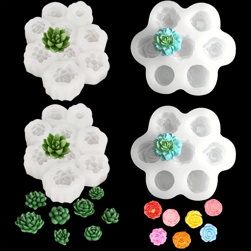 Image of 4pcs Silicone Moulds, 3d Flower And Succulent Silicone Moulds, Diy Candle Moulds, Shape Soap Moulds For Scented Candle Soap, Wax, Resin Pouring