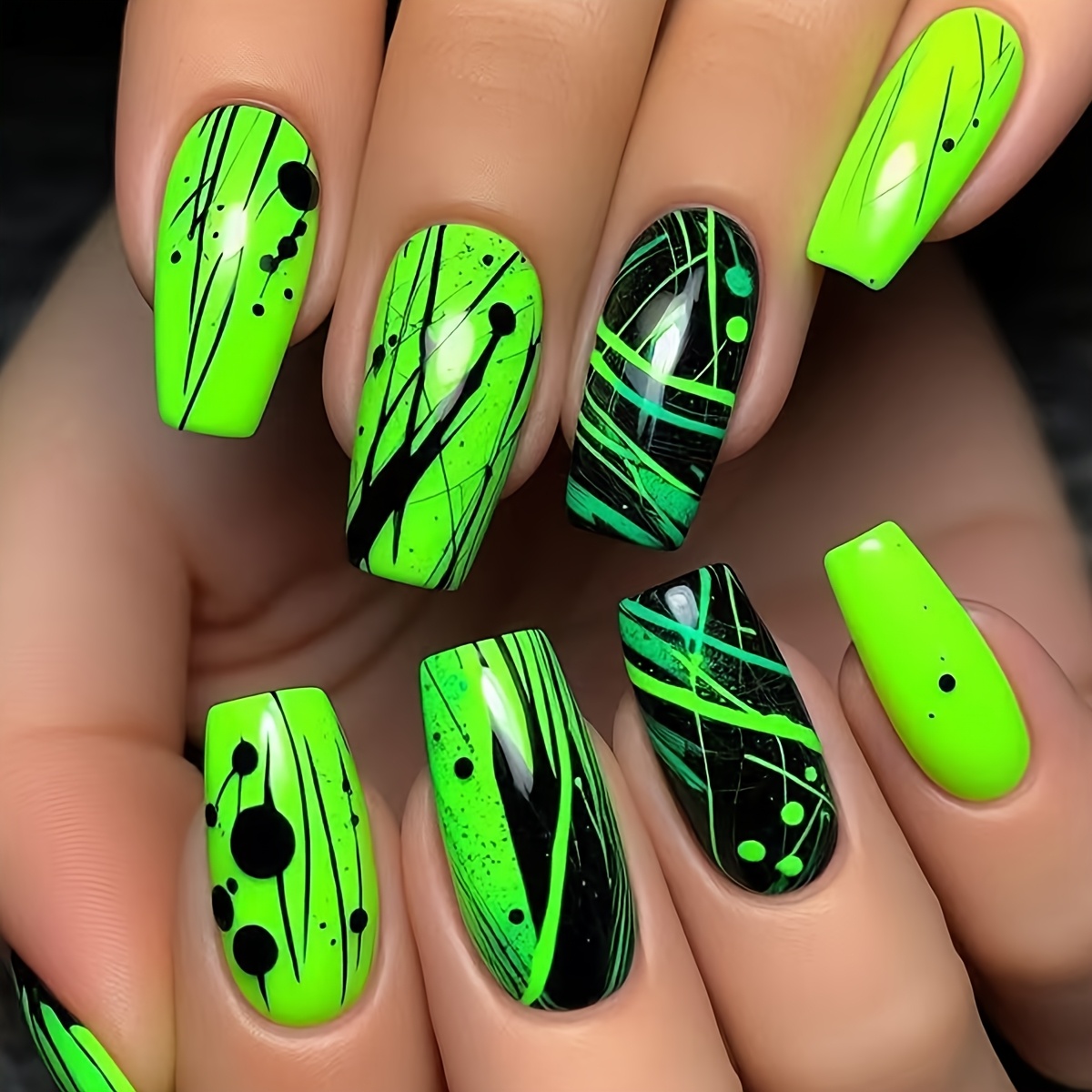 Image of Ballet-shaped Gorgeous Painting Fluorescent Suitable For Ladies' Wearable Armor Detachable Nail Art 24pcs