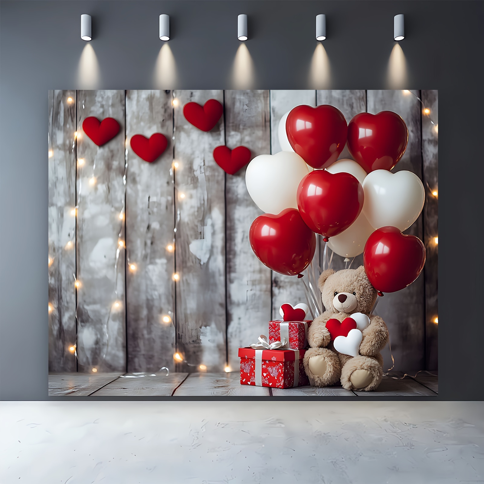 

Valentine's Day Photography Backdrop - Polyester Banner For Celebrations, Multipurpose Photo Booth Studio Prop With Heart, Bear & Balloons - Ideal For Parties, Gifts &