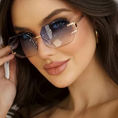 gafas de mujer de moda con degradado, y diseño poligonal sin , adecuadas para y fiestas, con de metal