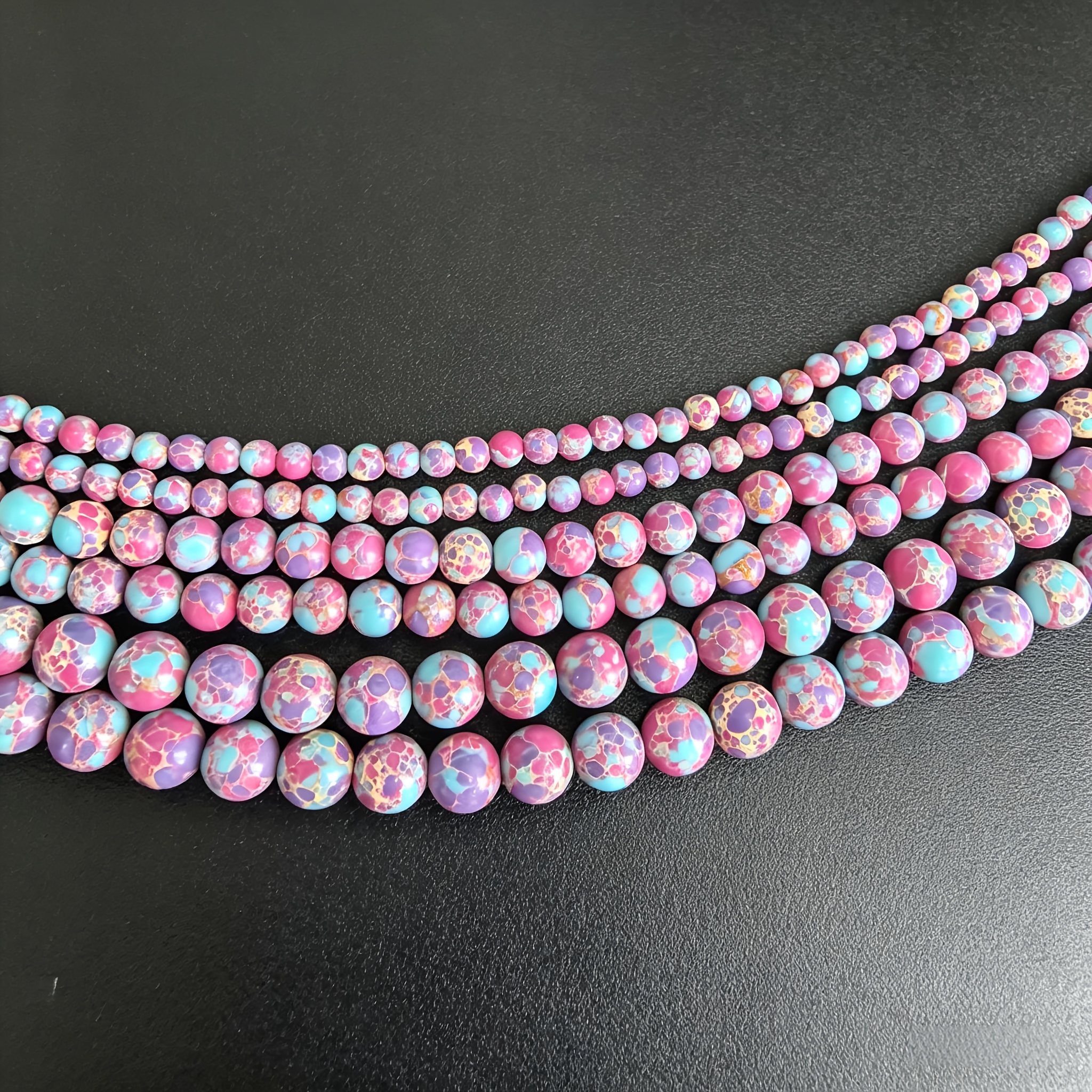 TEMU Beads And Bead Assortments Purple Jasper Beads 8mm 45-47pcs, 4mm 94-96pcs Round Loose Beads Deep Purple And Ocean Blue Swirl Texture, Vibrant