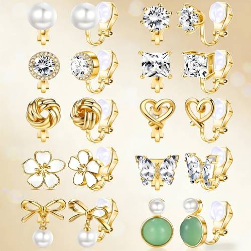 10 pairs set clip on earring set decorative heart shaped drop earrings suitable for womens daily wear and party occasions