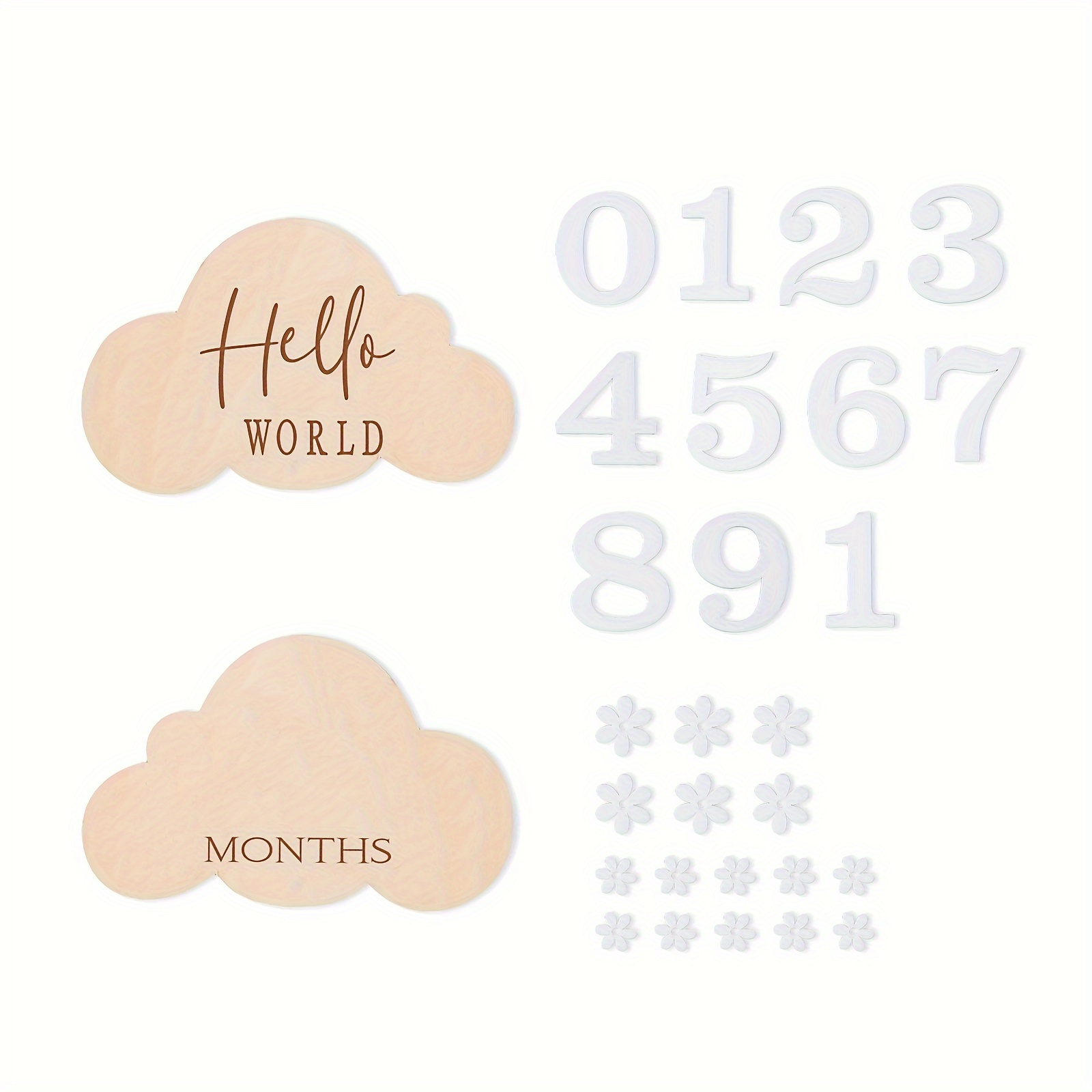 Image of 1set Wooden Digital Mileage Piece, Birth Cloud Mileage Record Wooden Piece, Balloon Photo Mileage Piece, Birth Commemorative Shooting Supplies, Shower Gift
