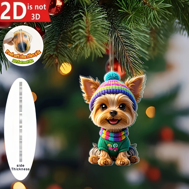 TEMU 2d Flat, 1pc Yorkshire Terrier Christmas Tree Pendant Acrylic Gift Home Decoration Pendant, Outdoor And Holiday Decor