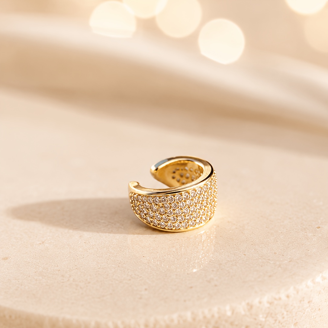 TEMU A Stylish And Exquisite Wide-band Ear Cuff Fully Encrusted With Synthetic Synthetic Zirconia, Unisex, Suitable For Daily Casual Wear, Date