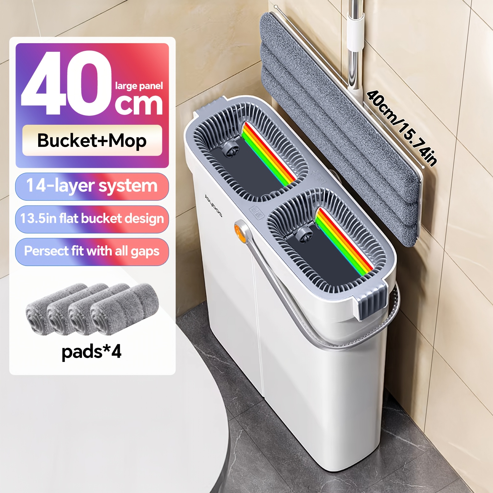 TEMU Mop Bucket Set, Flat Mop With Spinning Function, Bucket With Wringer, Wet And Dry Cleaning Supplies, Labor- Dust And Stain Removal, Household