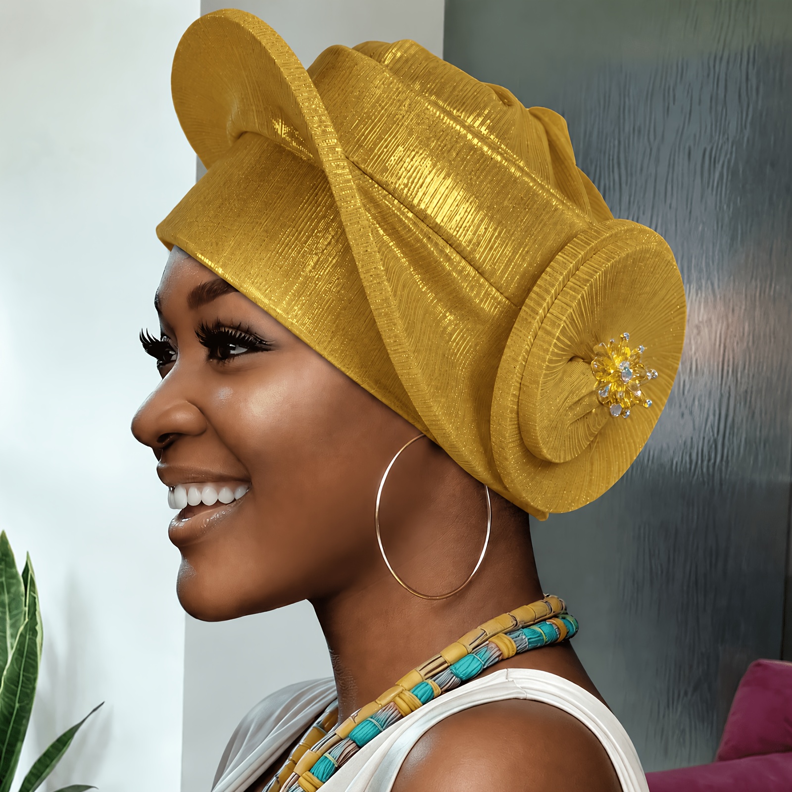TEMU Nouveau Modèle de Gele Africain Habillé pour Femme, Foulard de Tête Auto Gele, Foulard de Tête de Qualité en Tissu Gele Matériau , Gele Frontal,