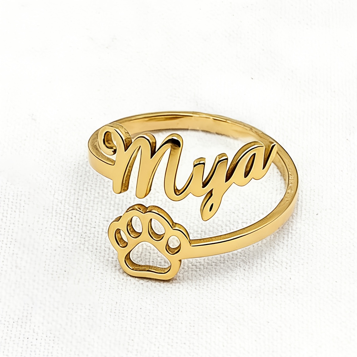 TEMU 1pc Custom Name Paw Print Ring | Elegant And Cute 304 Stainless Steel Adjustable For Women, Personalized Letter Jewelry, Ideal For Daily Wear,