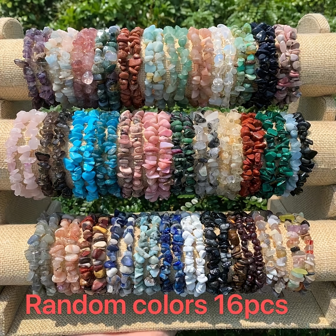 TEMU Random 16pcs Bohemian Handmade Beaded Bracelets - Colorful Stones, Elegant , Suitable For Casual Wear Or Gift