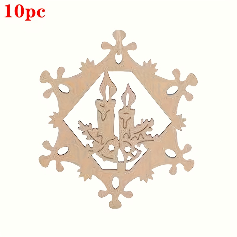 Image of 10pcs Wooden Snowflake Candle-shaped Blanks - Diy Paintable Walls/hangable Ornaments Suitable For Christmas, Wedding, Party Decorations - Lightweight Craft For Coloring (wooden Shapes)