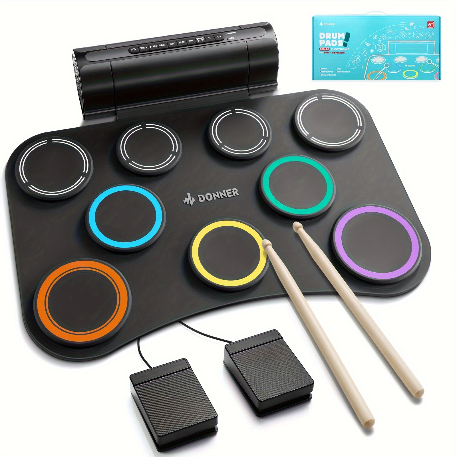 

Drum Pad, 9 Pads Electronic Drum Set Roll Up Quiet Drum Pad Built-in Speaker, 40 Drum Lessons Included, Holiday & Birthday Gift Instrument Ded-20