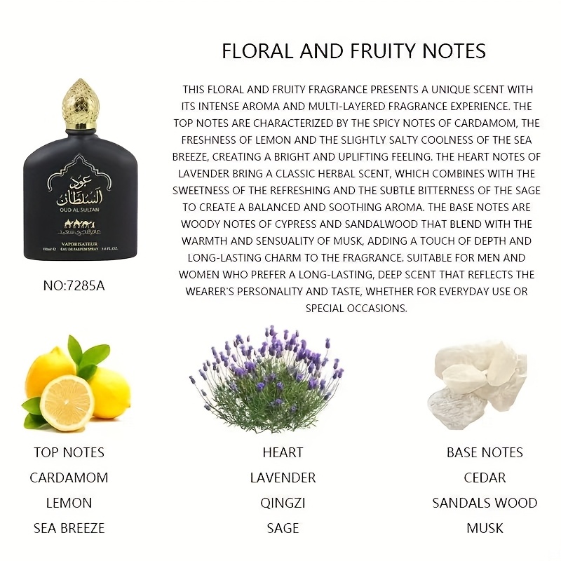 3, 38oz Oud Al-Sultan Parfum Spray pour Hommes et Femmes - Parfum Floral et Fruité Longue Durée, Élégant Design de Chapeau Doré, Parfait pour les Soirées en Couple, les Fêtes ou les Cadeaux, Parfum de Soirée en Couple, Emballage Sophistiqué, Qualité de Parfum Premium