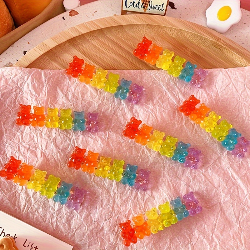 

2pcs Bear Hair Clips - Colorful Jelly Bear Duckbill Barrettes For Women & Girls, Alloy Construction