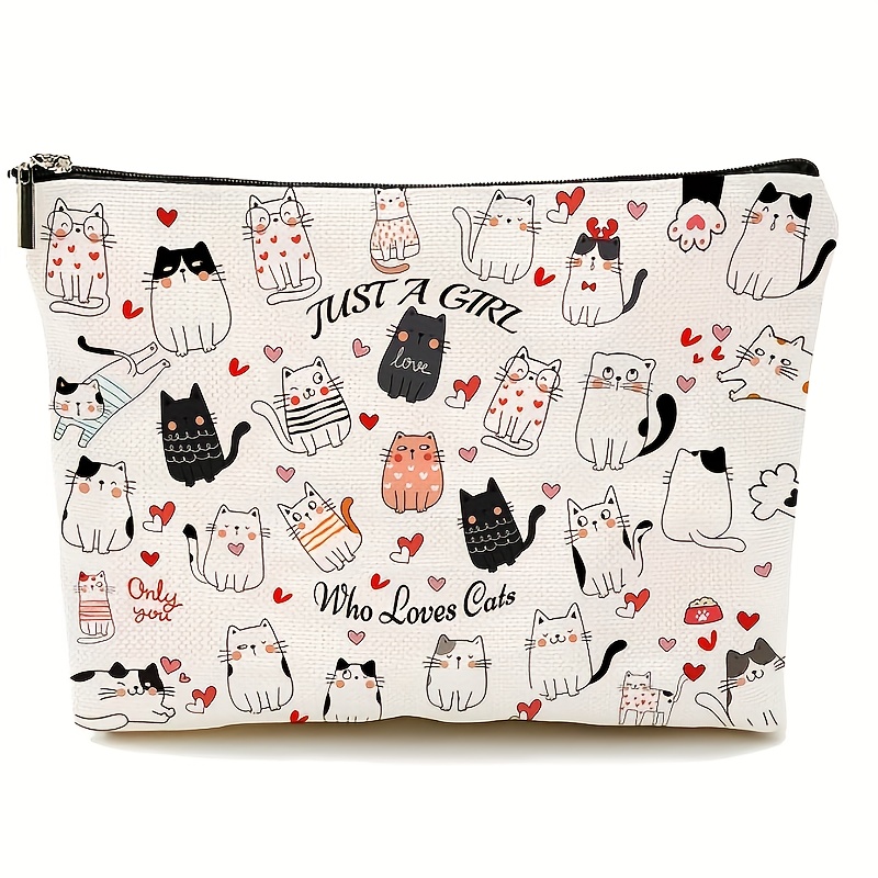 

Linen Cosmetic Pouch With Cat Design - Waterproof Makeup Bag For Women, Unique , Suitable For Christmas, Birthday, Sister, Daughter, Friends - Unscented, 1pc