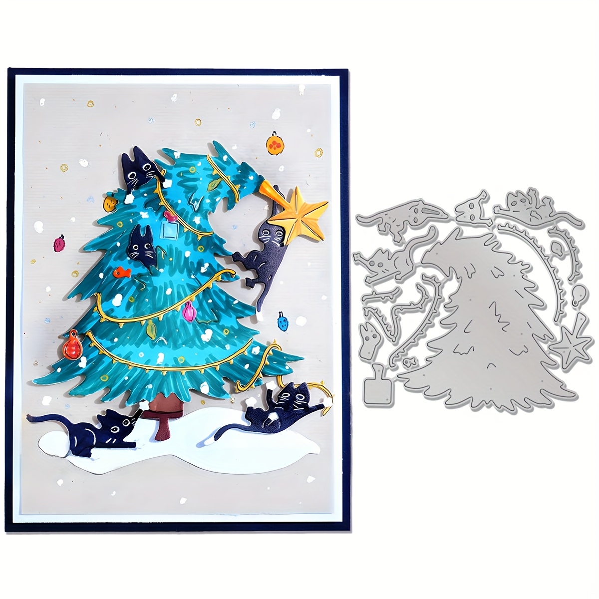 

Christmas Cat & Tree Metal Cutting Die For Diy Scrapbooking, Card Making & Crafts - Decorative Embossing Tool For