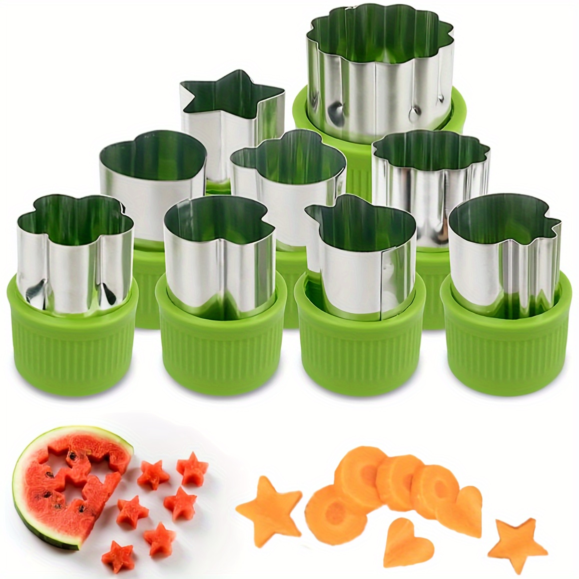 

9-piece Mini Vegetable Cutter Shapes Set, Stainless Steel Fruit & Cookie Stamps Mold, Baking And Food Supplement Tools - Green