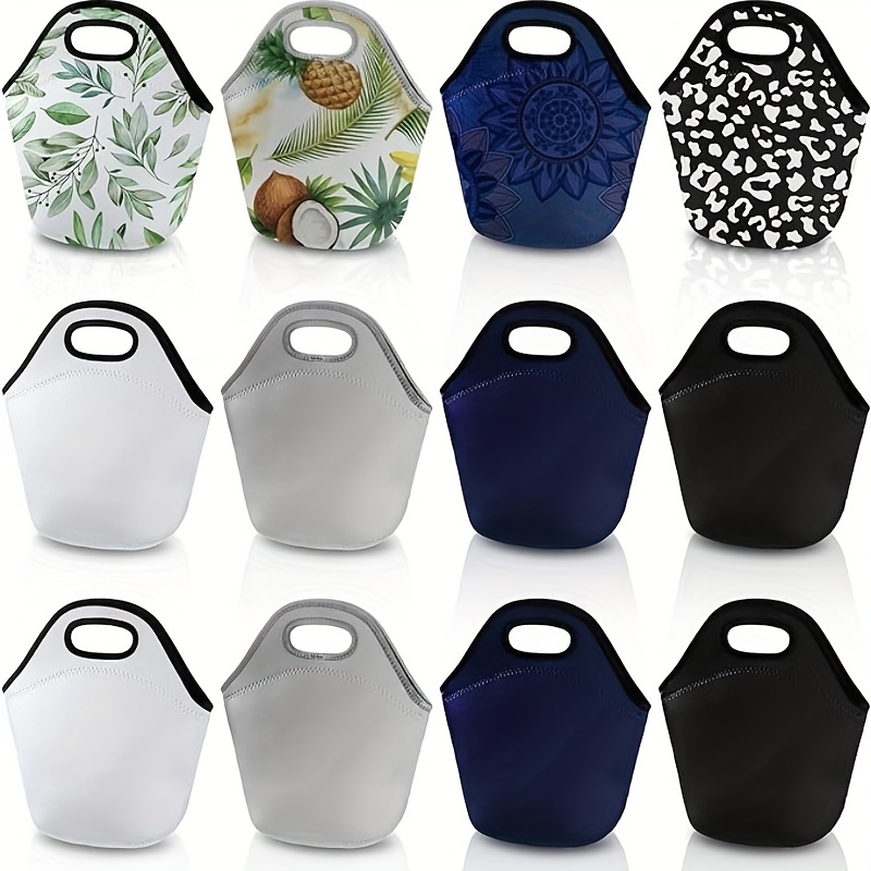 

12 Pcs Sublimation Blank Neoprene Lunch Bags Diy Reusable Lunch Box Thermal Insulated Pouch Foldable Food Carry Case Handbags Tote With Zipper For Women Adults Work Outdoor(multicolor)