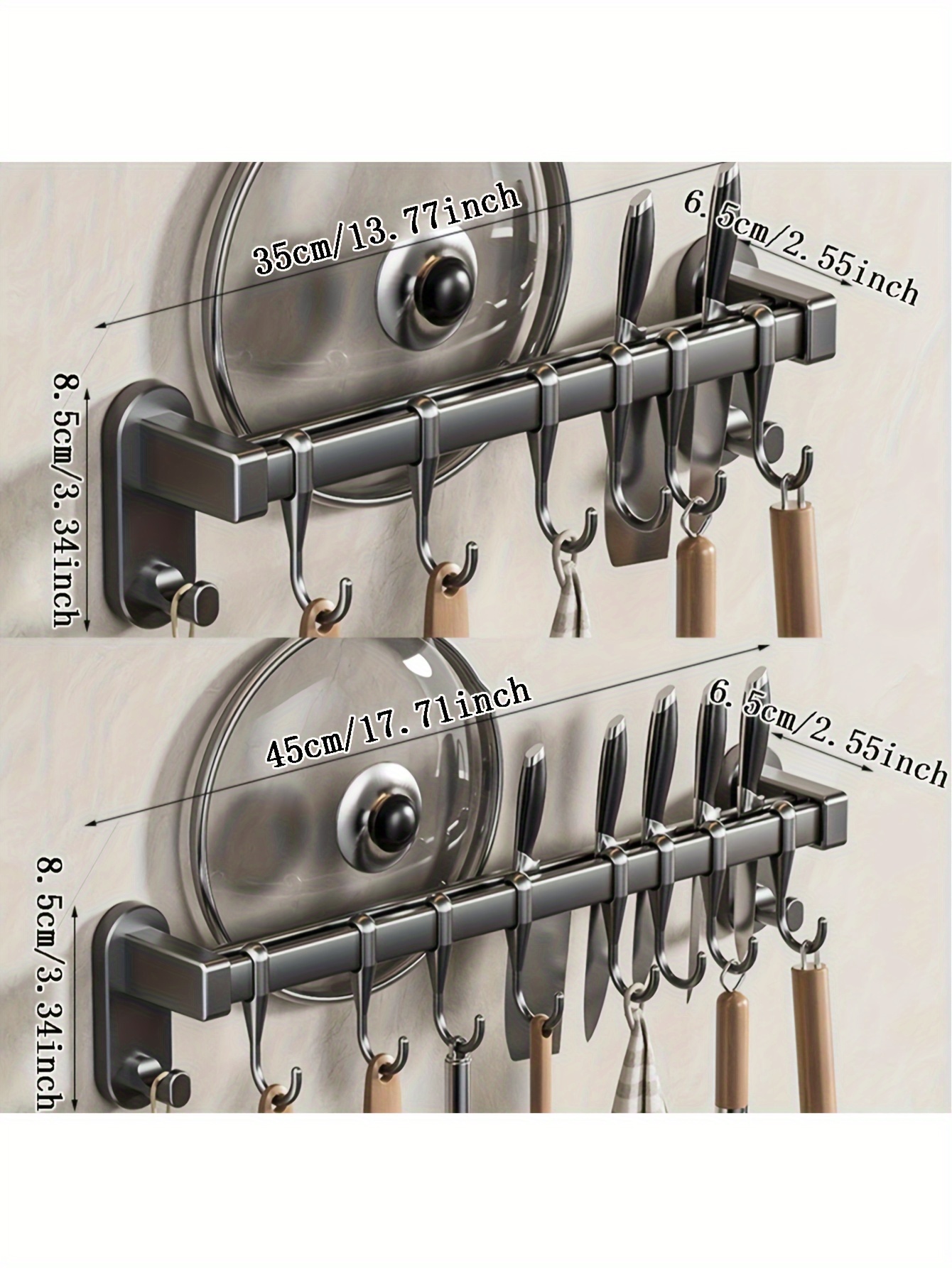 1pc Estante de Almacenamiento Multifuncional para Cocina - Organizador Montado en la Pared de Plástico Duradero con Adhesivo sin Clavos y Tornillos Perforados, Diseño Elevado Ampliado para Utensilios, Cuchillos, Condimentos, Palillos, Trapos - Ahorro de Espacio en la Organización de la Cocina, Aspecto Moderno y Elegante | Construcción Robusta, Organizadores y Almacenamiento de Cocina