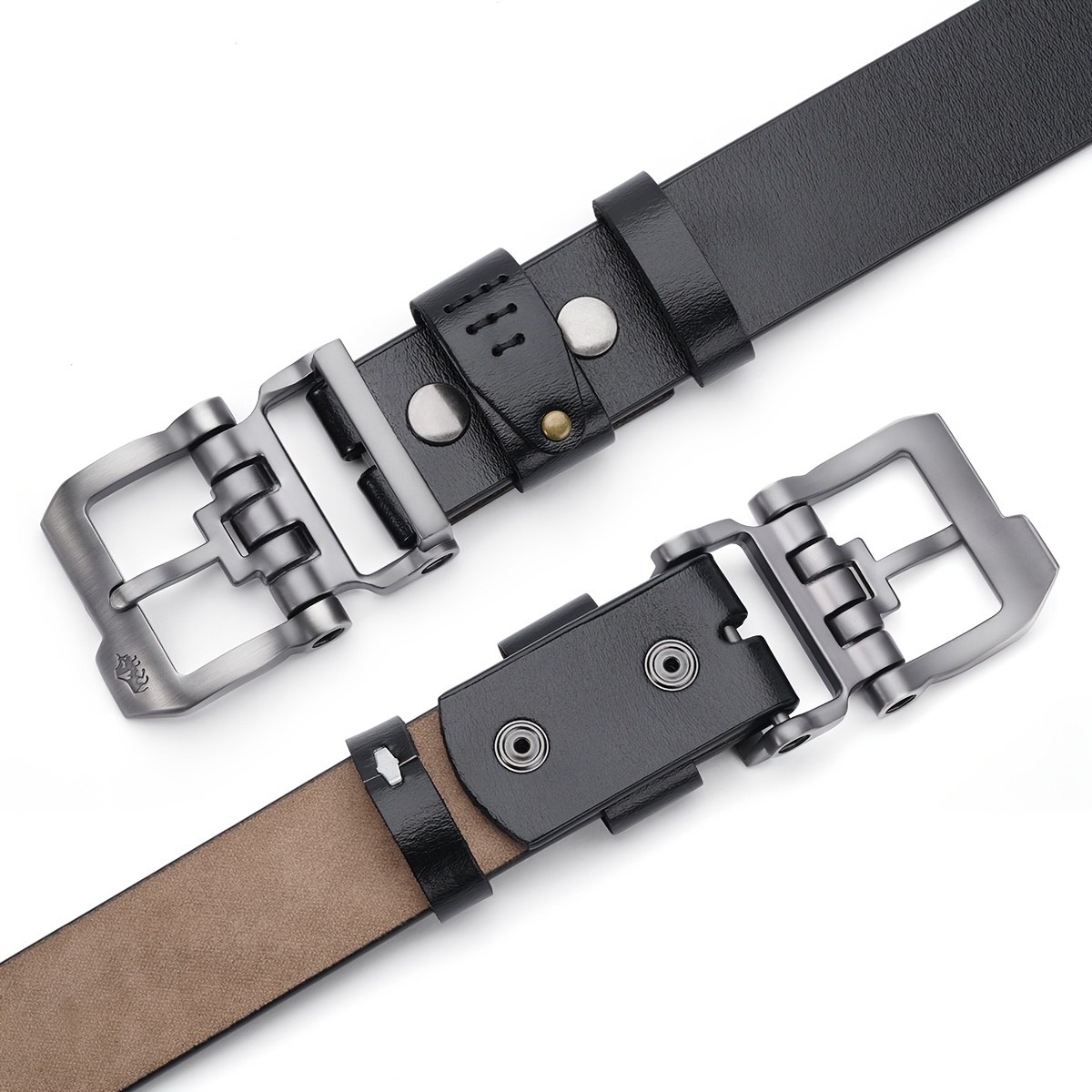 BISON DENIM Men'S Leather Belt Brown Casual Style