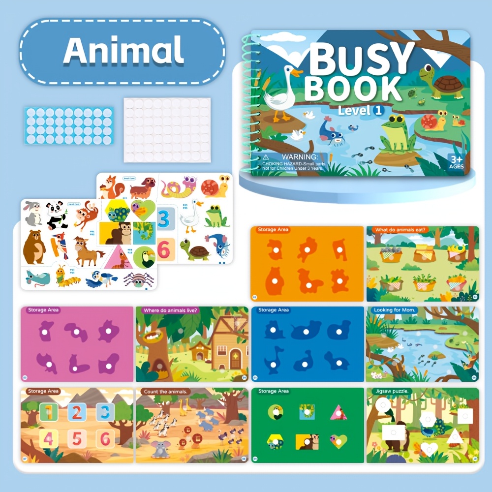 Image of Quiet Busy Book, Animals, Traffic, Princesses And Supermarkets Themes Cartoon Sticker Travel Books, Sticker Educational Game Paste Gifts