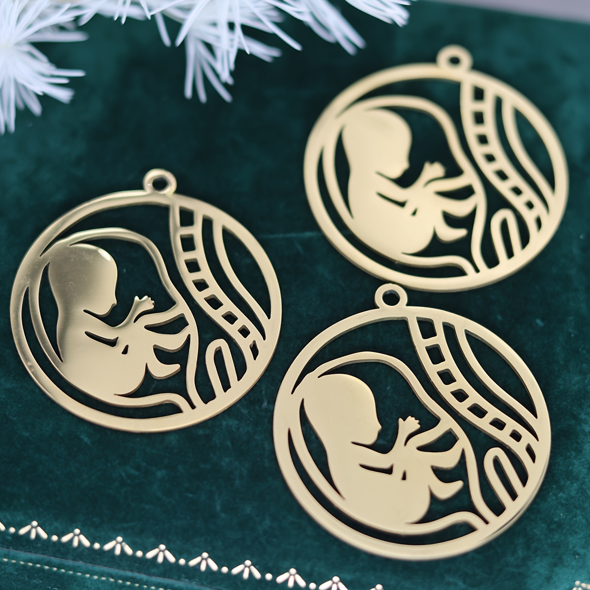 TEMU Lot de 3 breloques pendentifs en acier inoxydable DIY "Dans le Ventre" Grossesse pour la fabrication de bijoux, collier, cadeau pour des Mères