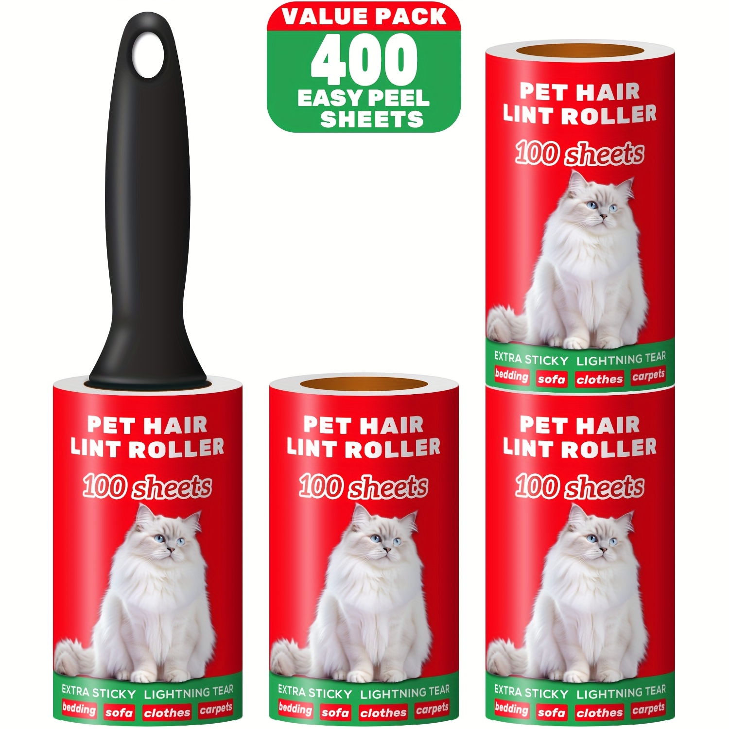 Image of Extra Sticky Lint Roller For Pet Hair, Lint Rollers 200/400/600/800 Sheets Set, Pet Hair Remover With 1/3 Handle, Portable Lint Remover For Clothes, Furniture, Hair