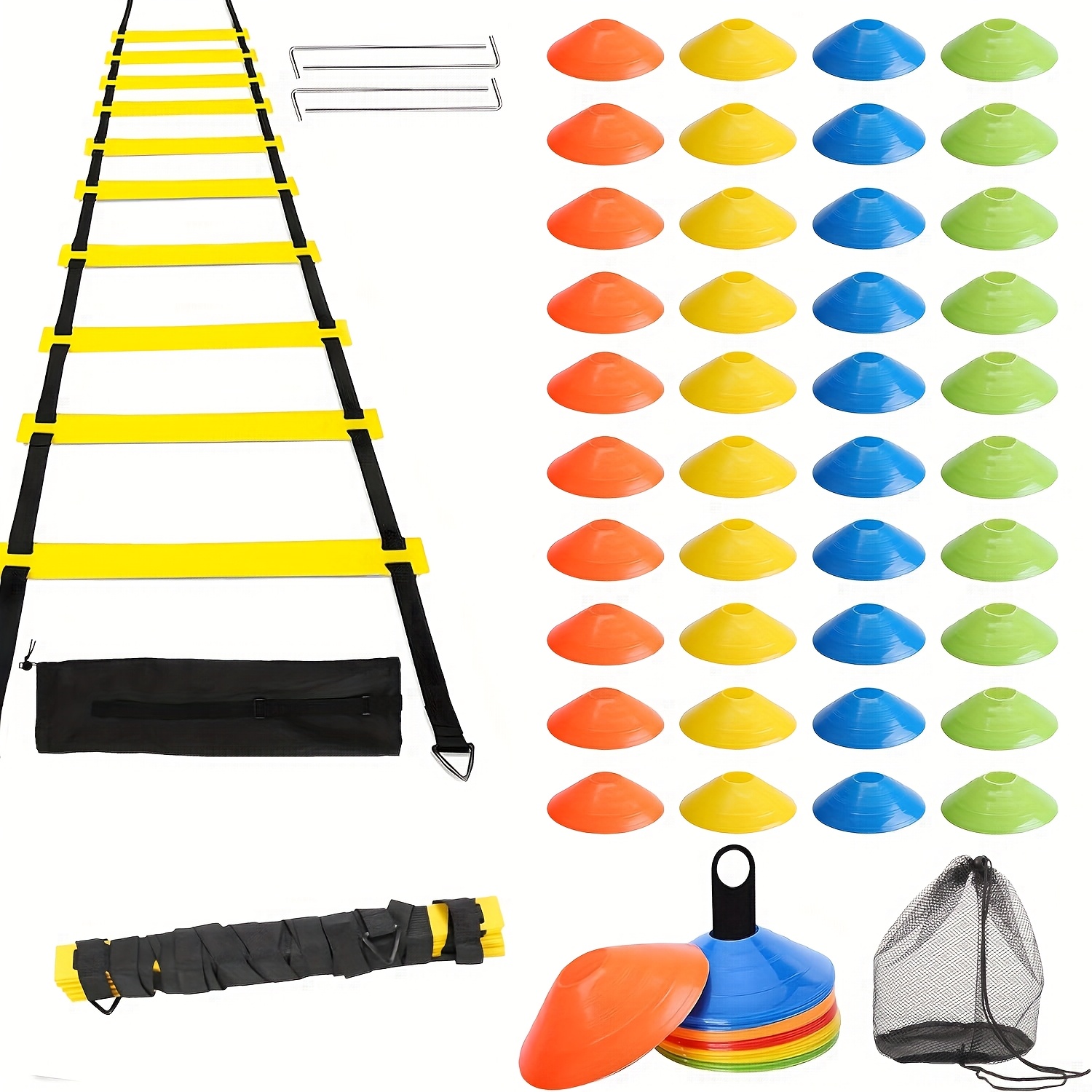Football Training Accessories, 5m Coordination Ladder With 4 Fixed Nails, 40 Training Cones With Storage Bags And Brackets, Football Training Set Football Gift