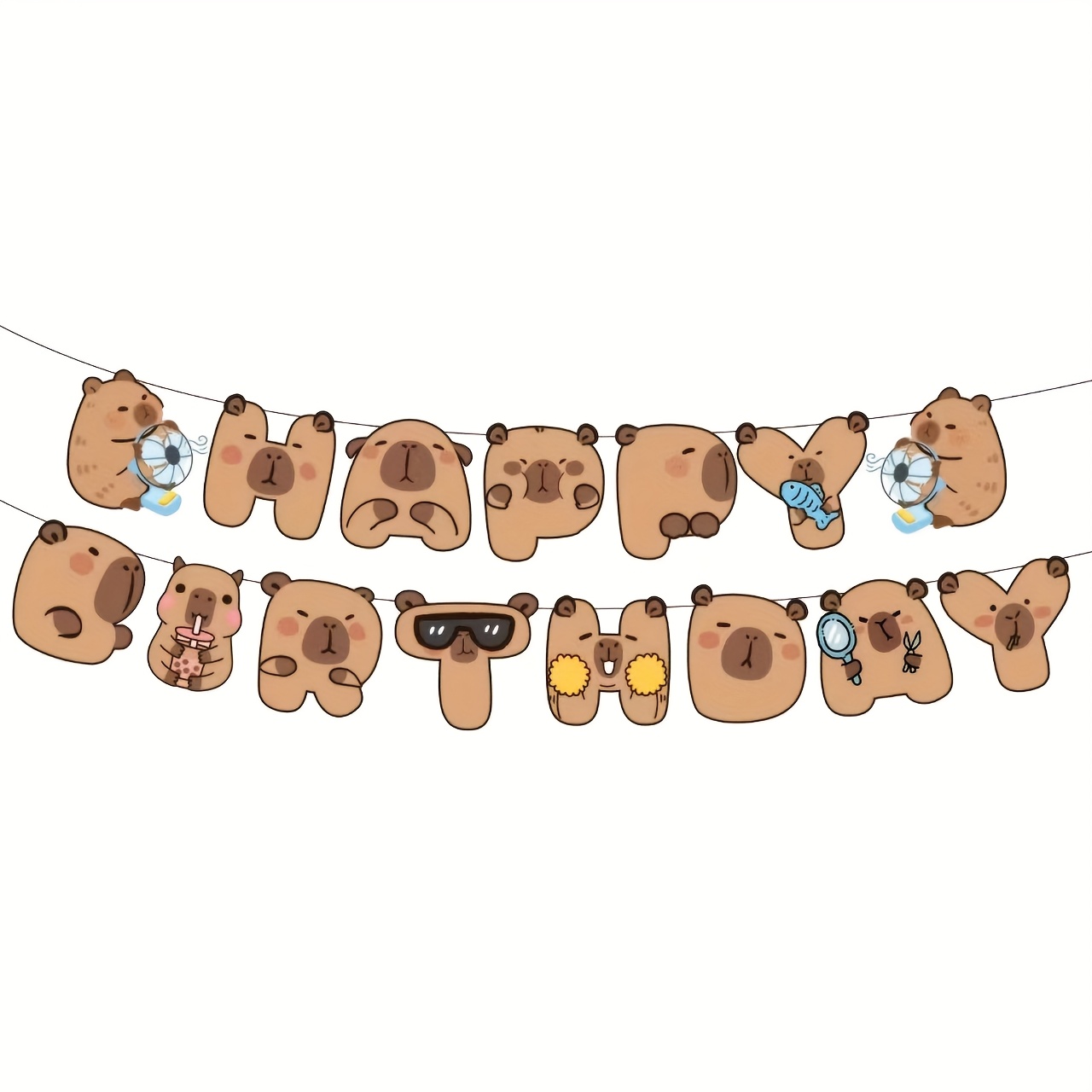 Image of 1 Set Capibara Themed Happy Birthday Letter Banner Birthday Party Background Wall Layout Decoration Supplies Paper Pull Flag