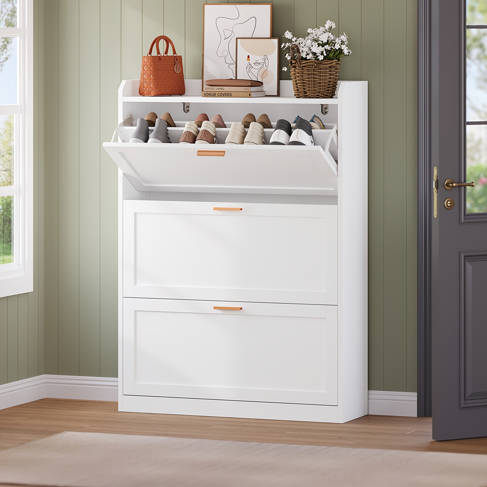 Shoe Cabinet With 3 Flaps, Narrow Shoe Cabinet, Adjustable Partition, Hallway, Portals, 24 X 80 X 121cm
