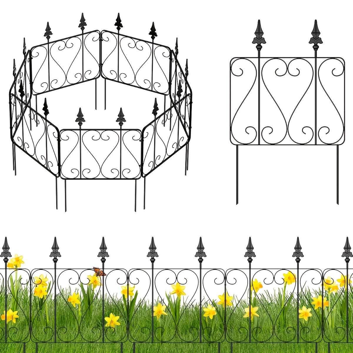 

Decorative Garden Fence, 7pcs Of Rust-proof Outdoor Landscape Metal Frame Fence Flower Animal Dog Barrier Panel Decoration