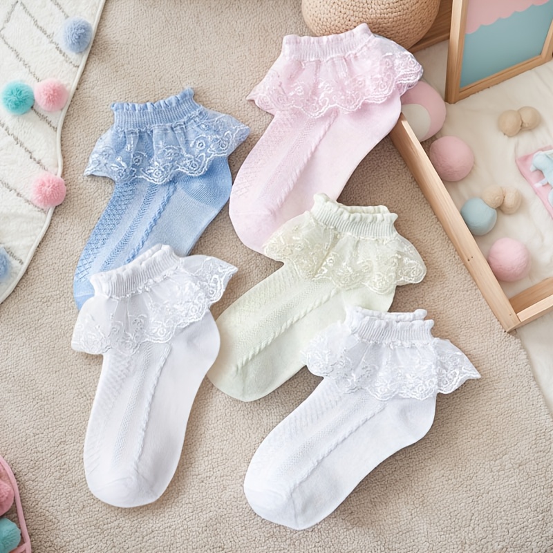 5 Pairs of Girls Socks Lace Ruffle Breathable And Comfortable Dance Princess Socks