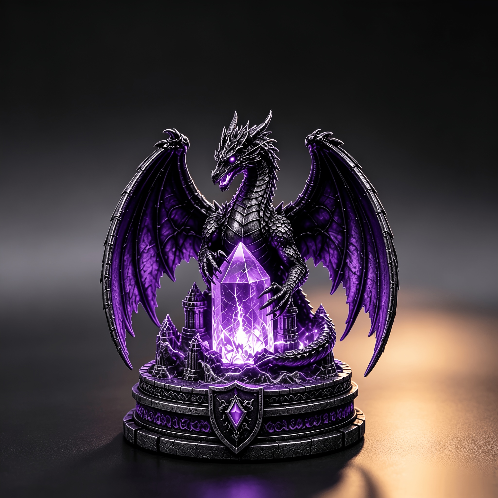 TEMU Black Dragon Castle Led Resin Statue Light, Artistic Decoration Ornament, Purple Glowing Castle Suitable For Halloween And Decoration, Indoor
