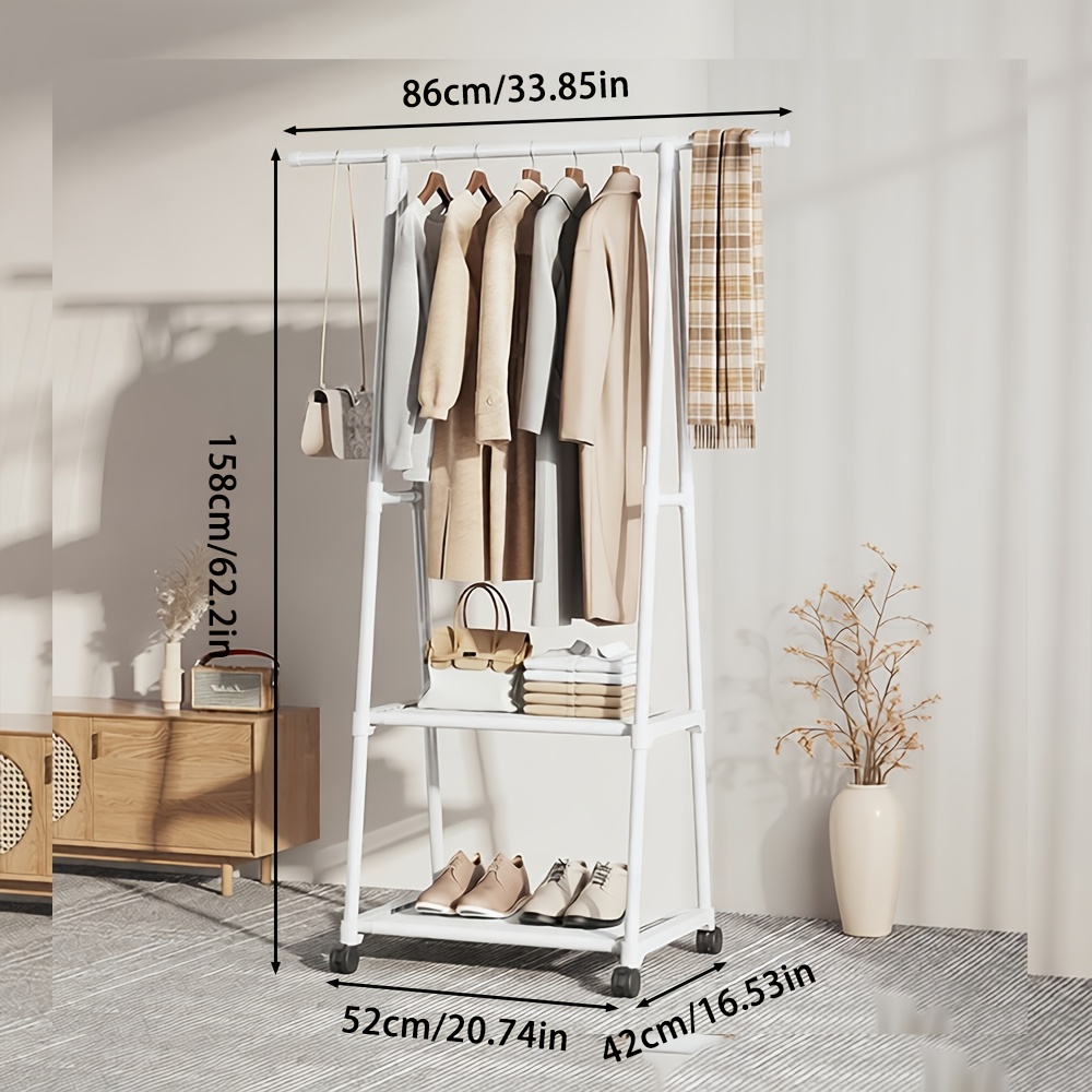 triangular freestanding floor clothes rack with wheels simple garment rack coat rack household storage for bedroom clothes hanging