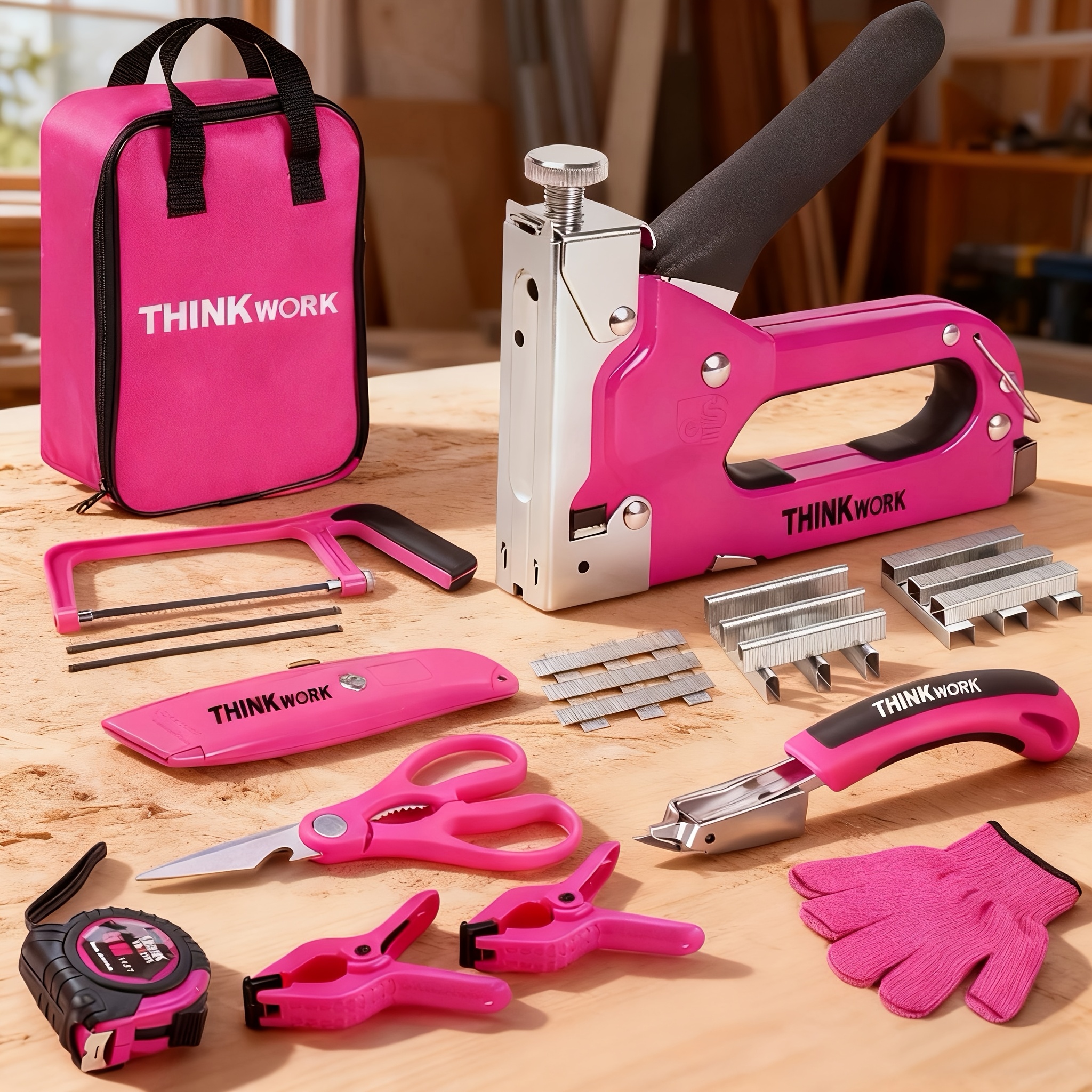TEMU 27pcs Heavy Duty Staple Machine Set, Pink Staple Machines/home Use, 3in 1 Upholstery Staple Machine With 900 , Stapler Machine For Wood Heavy