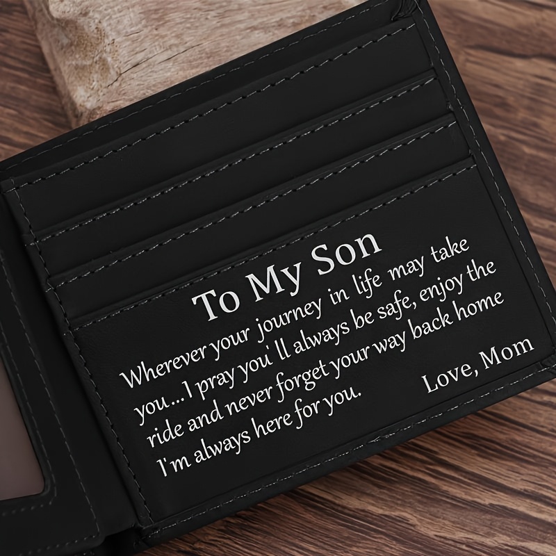 TEMU A Black Genuine Leather Wallet From Mom For Her Son - A Stylish Bifold Wallet With Rfid-blocking Technology, Perfect As A Gift For His Birthday,