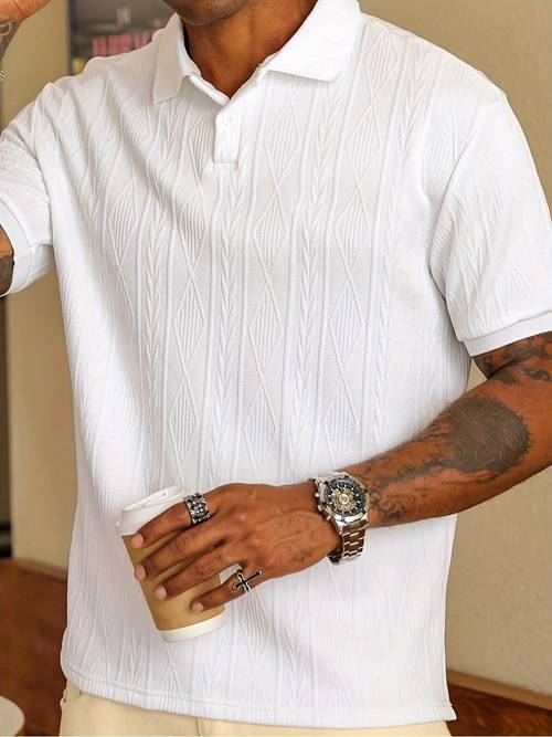 mens new solid color top jacquard fabric outdoor casual business breathable shirt golf shirt suitable for vacation and business occasions essential for daily leisure