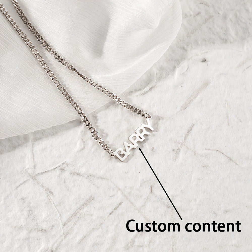 TEMU Elegant Personalized Cuban Chain Necklace With Custom English Name Pendant - Stainless Steel, For Daily Wear - Ideal Gift For Mother's Day,