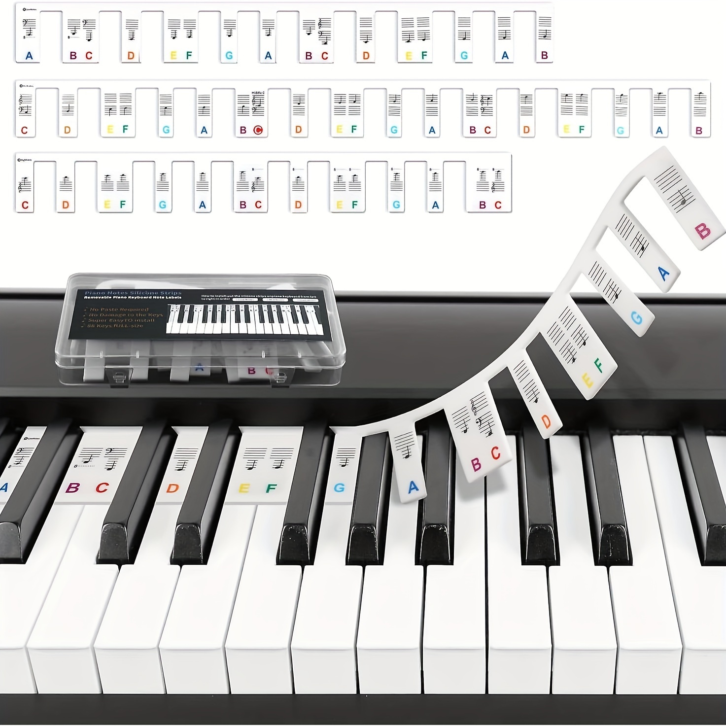 Guide de notes de piano pour débutant, étiquettes de notes amovibles pour  l'apprentissage en silicone, 88 touches, pas besoin d'autocollants