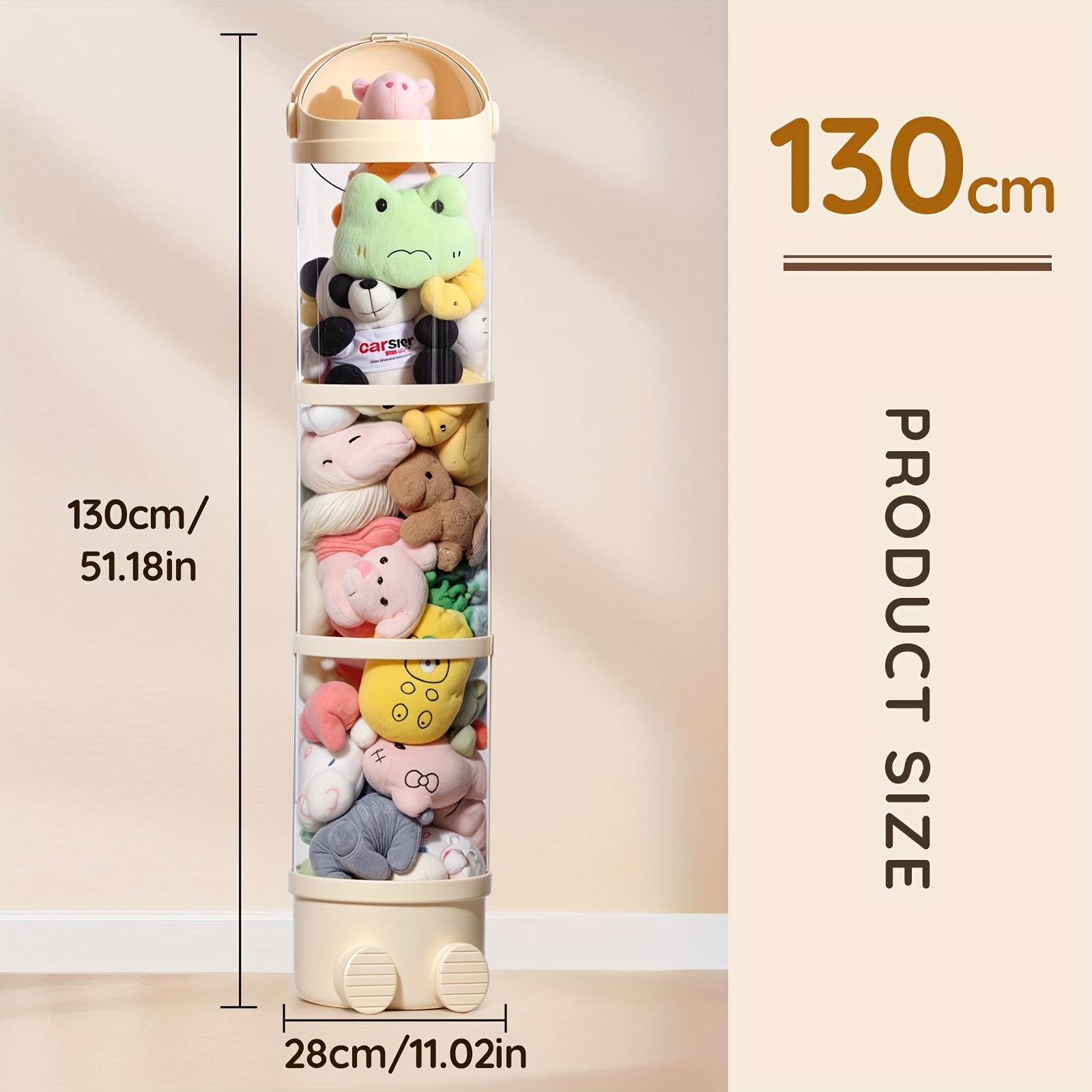 TEMU 1pc 51.18inch Plastic Doll Storage Box , Spacious Stuffed Animal Storage Tube, Easy To Take, Layered Storage, Ideal For Kids' Room, Living Room,