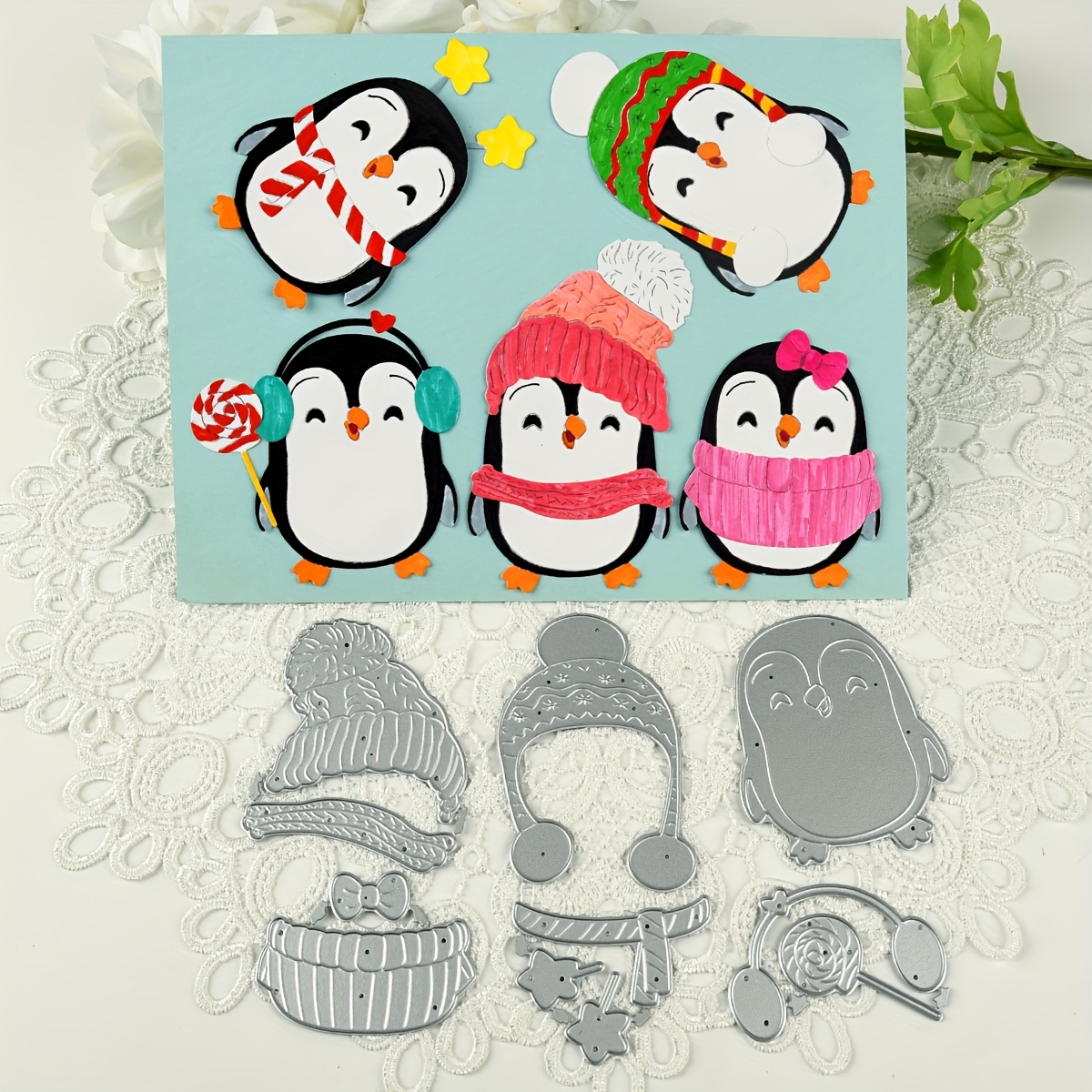 

Penguin-themed Metal Cutting Dies For Scrapbooking, Card Making & Office Decor - Embossed Craft Die Set