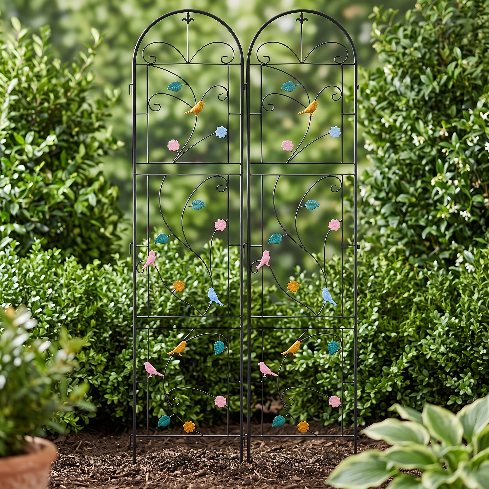 TEMU Lot de 2 treillis de jardin en métal de 214 cm de haut, clôture robuste en fer pour plantes grimpantes, treillis en fil avec support de panneau