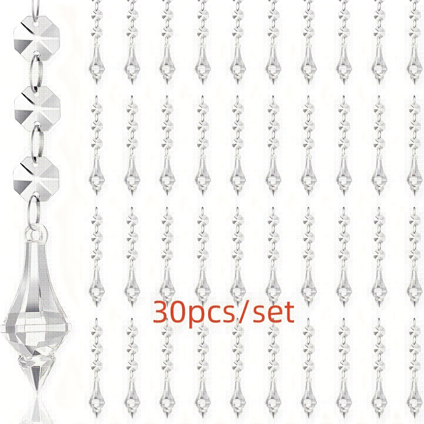 TEMU 30-pack Hanging Crystals For Centerpieces Chandelier Garland Clear Lantern Icicle Prism Crystal Bead Strands Acrylic Jewel Gem Chain Diamond Beaded String Curtains Christmas Tree Decor Ornaments