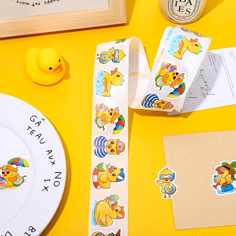 Image of 1pack 500pcs/2rolls Cute Stickers Fun Character Duck Adhesive Paper Cute Decorative Label Stickers Pool Party Stickers Suitable For Envelopes, Water Bottles, Scrapbooks And Birthday Party Decorations