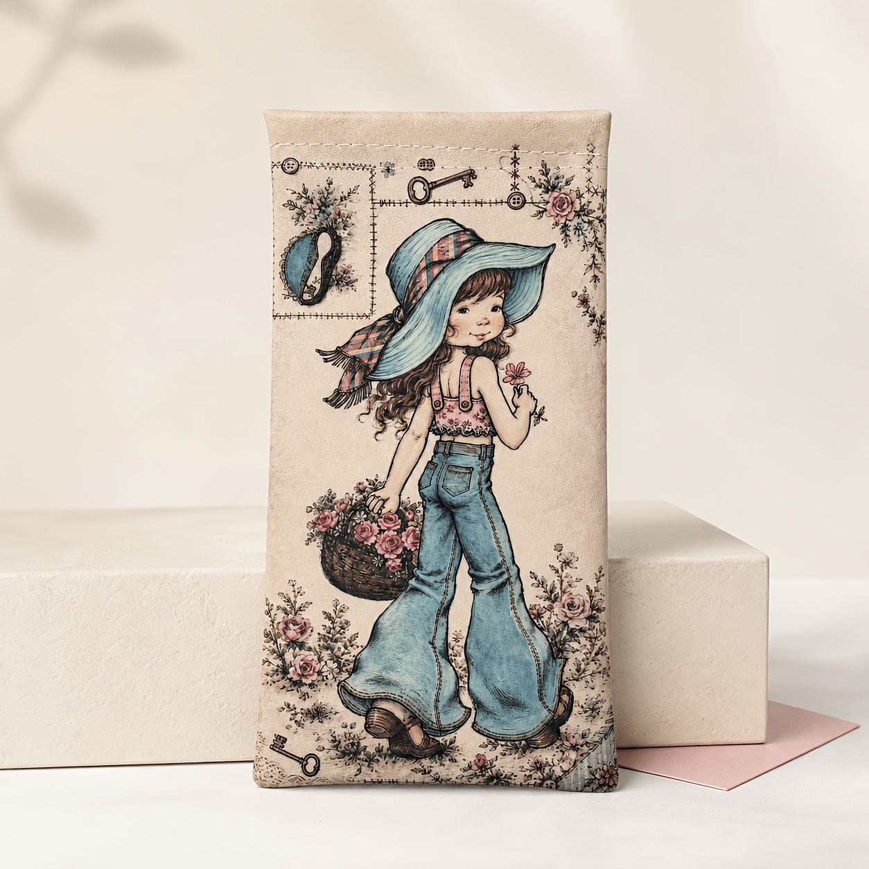 TEMU 1pc 1pcs Vintage Pu Eyeglass Case Suitable For Daily & Use, Lightweight Portable Fashion Glasses Holder With Retro Oil Painting, Cover For