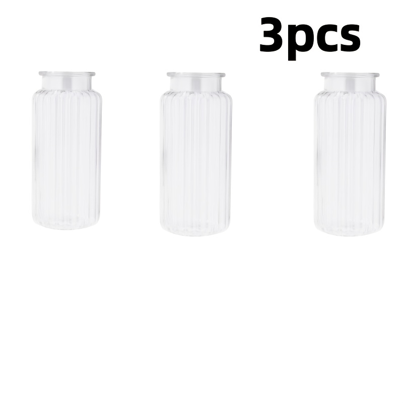 TEMU Lot de 3 mini vases rayés, pots à fleurs verticaux transparents, style bohème, parfaits pour la décoration de table à , la décoration de bureau,