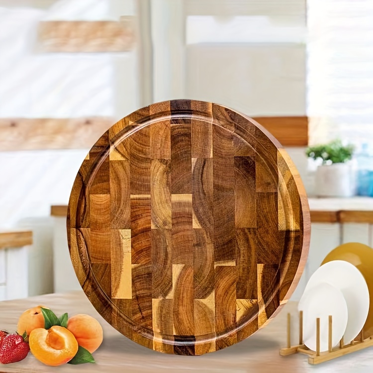 1pc round acacia wooden serving board kitchen household   solid wooden cutting board chopping meat cutting vegetable cutting steak cutting food supplement serving board fruit cutting pad board kitchen supplies details 0