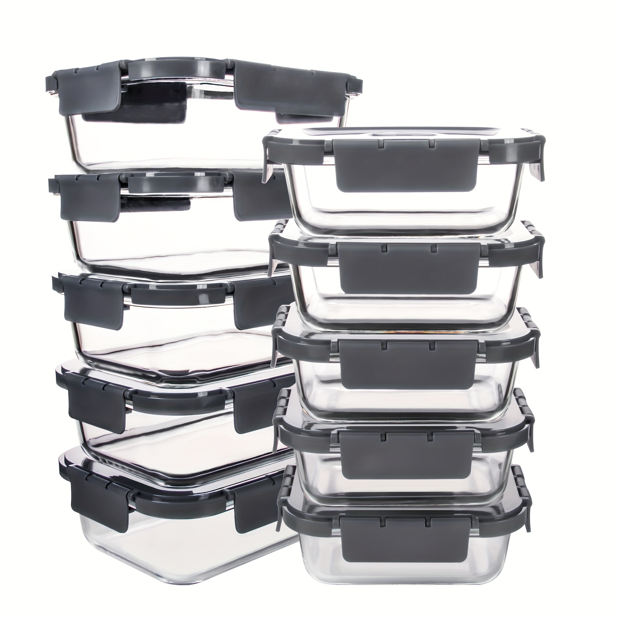 

10 Pack Glass Food Storage Containers, Glass Meal Prep Containers With Snap Locking Lids Airtight Built In Air Vents, Glass Lunch Containers, Microwave/dishwasher Safe